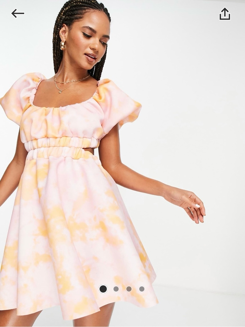 ASOS Pink & Yellow Tie-Dye Puff Sleeve Mini Dress